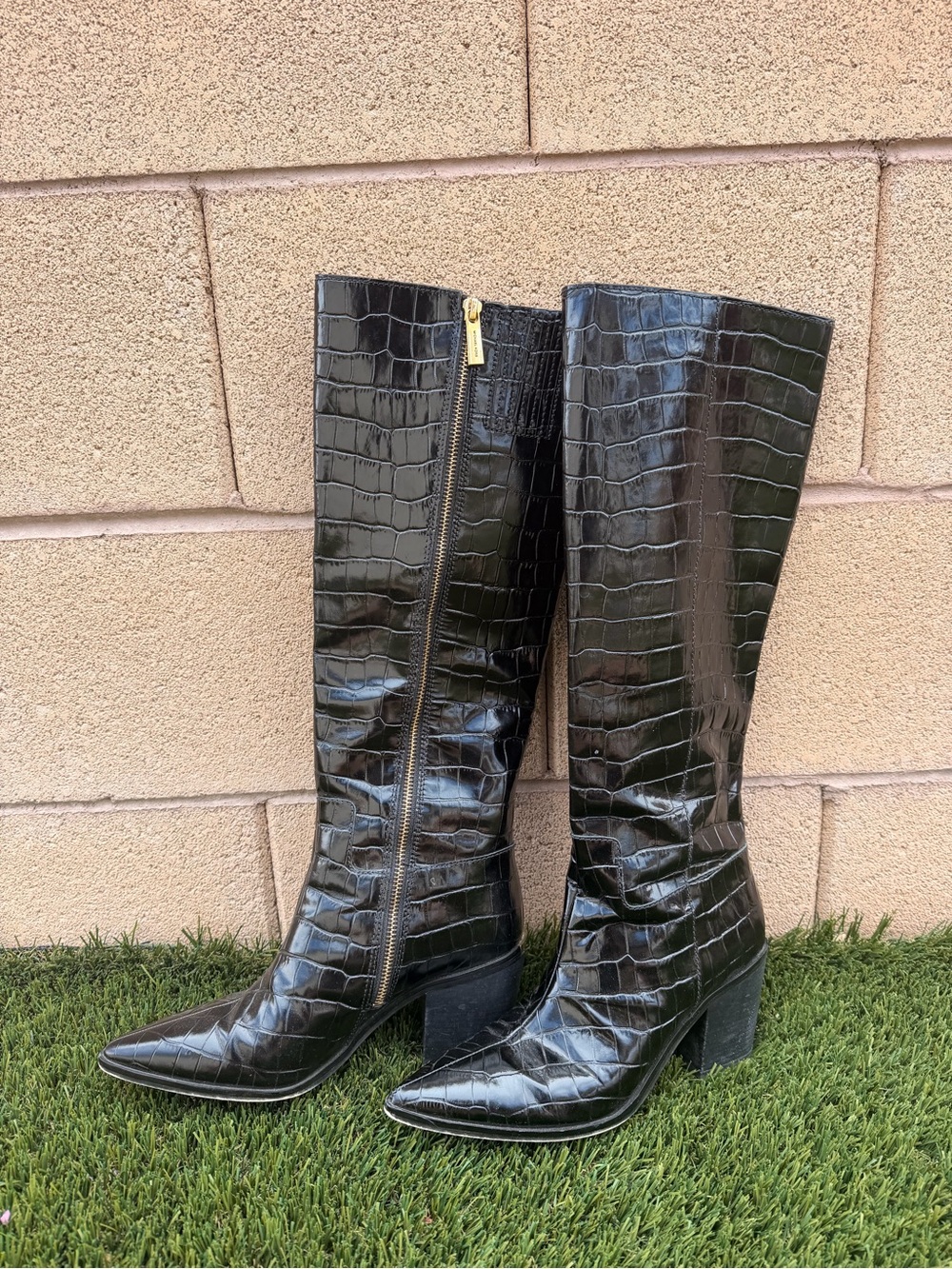 Michael Kors knee-high crocodile-embossed boots